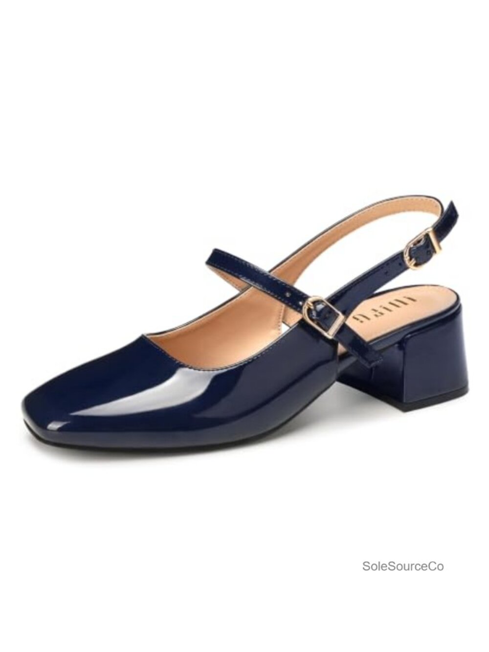 IDIFU Mary Jane Heels for Women - Chunky Low Heels Slingback Pumps, Patent